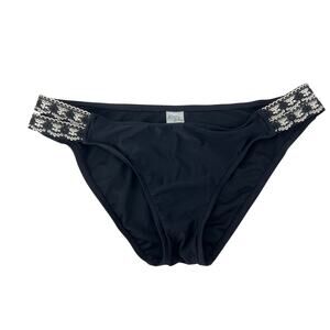 Kona Sol XL Black white Embroidered Women's Hipster Swim Bottoms